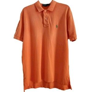POLO RALPH LAUREN Mens Polo Shirt Orange Short Sleeve Green Logo Size Medium